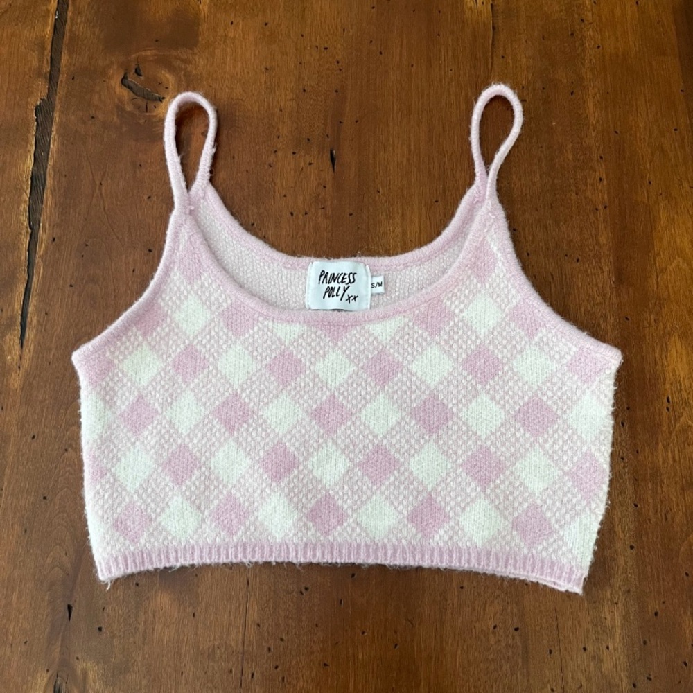 Princess Polly Pink and White‎ Cropped Knit Tank Top